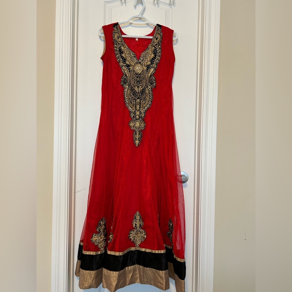 Red & Gold Anarkali Style Indian Dress